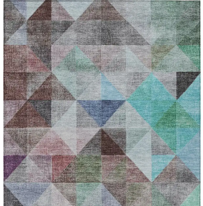 Silver Blue And Purple Geometric Washable Indoor Outdoor Area Rug Photo 1