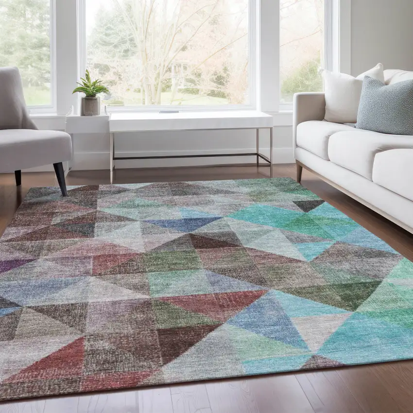 Silver Blue And Purple Geometric Washable Indoor Outdoor Area Rug Photo 5