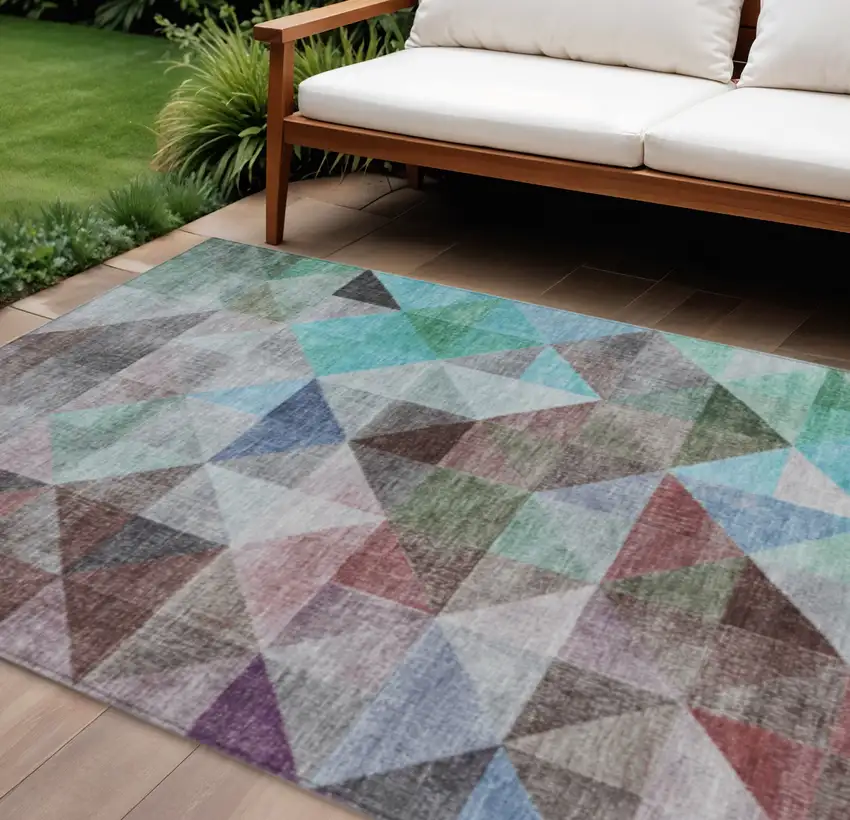 Silver Blue And Purple Geometric Washable Indoor Outdoor Area Rug Photo 2