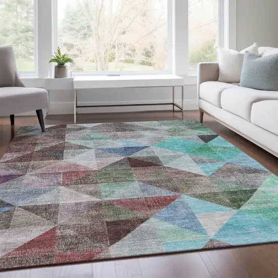 Silver Blue And Purple Geometric Washable Indoor Outdoor Area Rug Photo 5