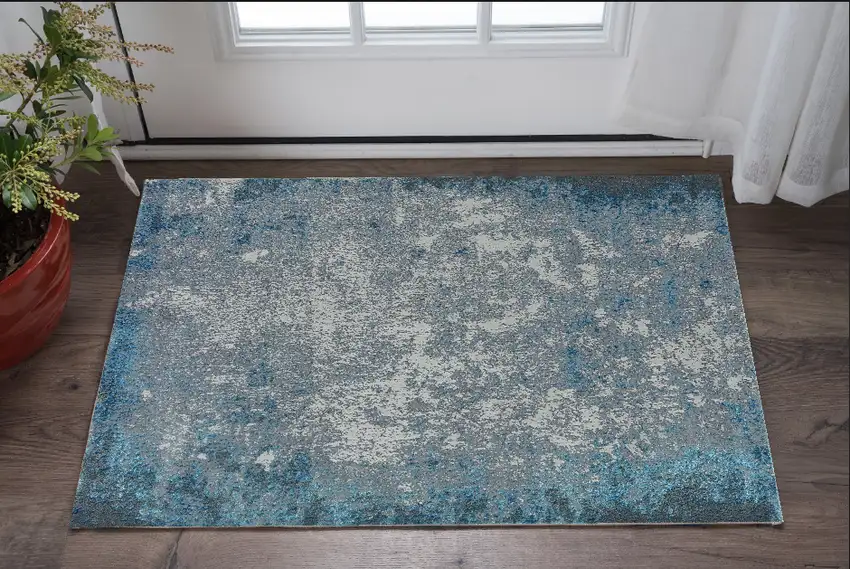 Blue and Silver Abstract Area Rug Photo 1