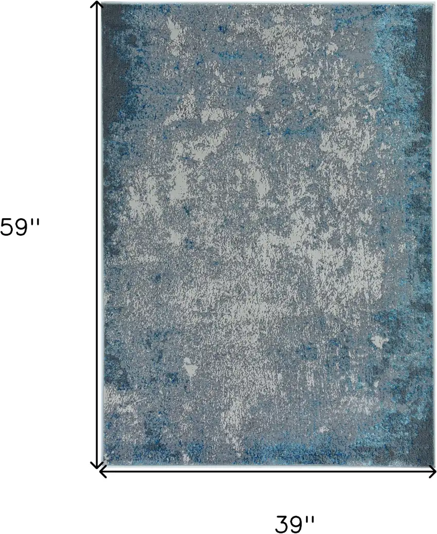 3'X5' Silver Blue Machine Woven Abstract Smudge Indoor Area Rug Photo 5