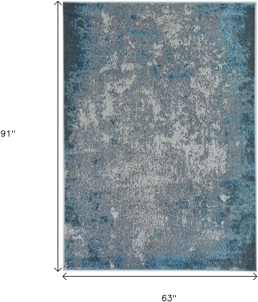 Silver And Blue Abstract Area Rug Photo 3
