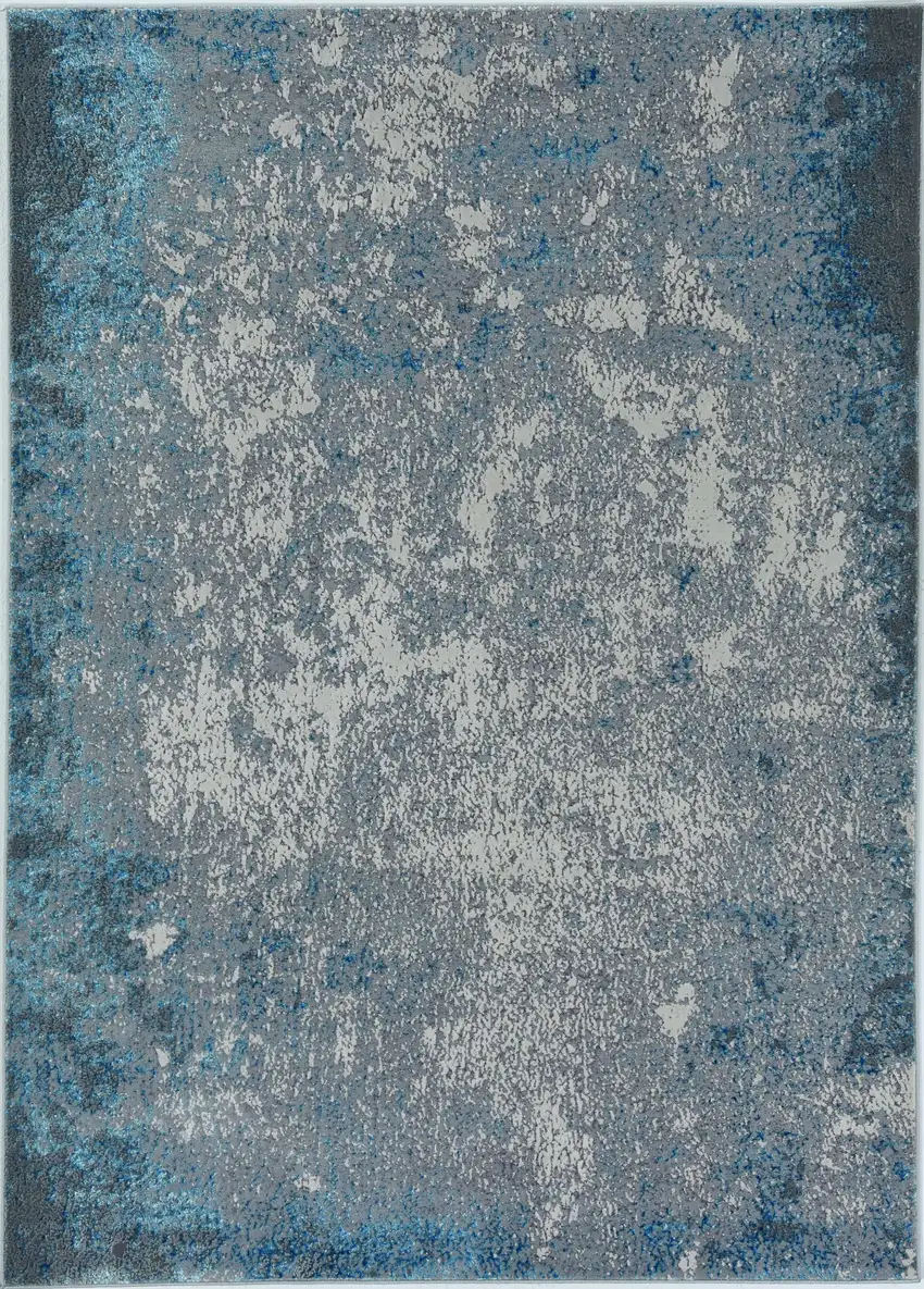 Silver And Blue Abstract Area Rug Photo 5