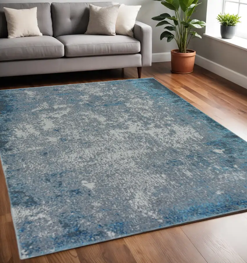 Silver And Blue Abstract Area Rug Photo 1