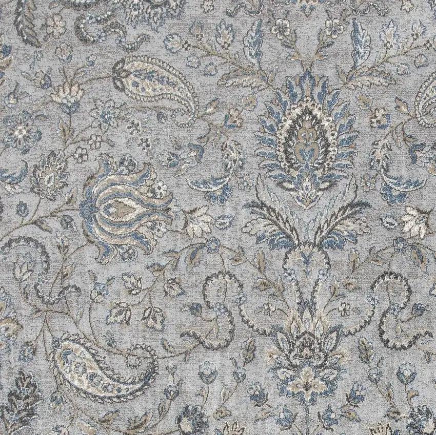 Silver Blue Machine Woven Traditional Floral Indoor Area Rug Photo 2