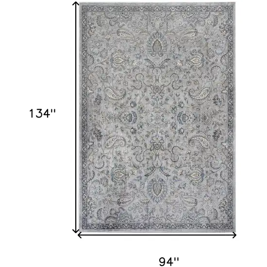 Silver Blue Machine Woven Traditional Floral Indoor Area Rug Photo 6