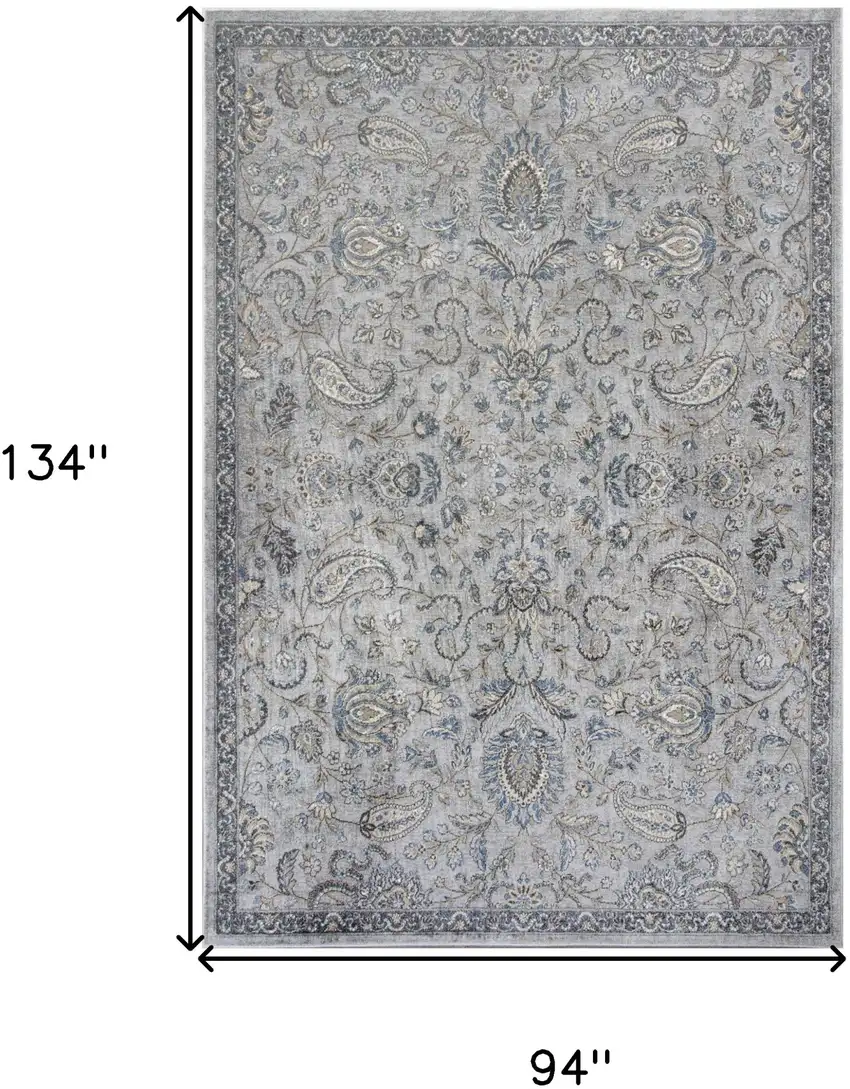 Silver Blue Machine Woven Traditional Floral Indoor Area Rug Photo 6