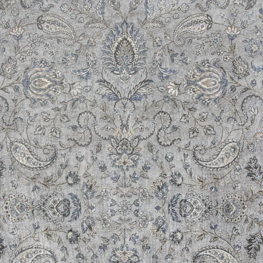 Silver Blue Machine Woven Traditional Floral Indoor Area Rug Photo 3