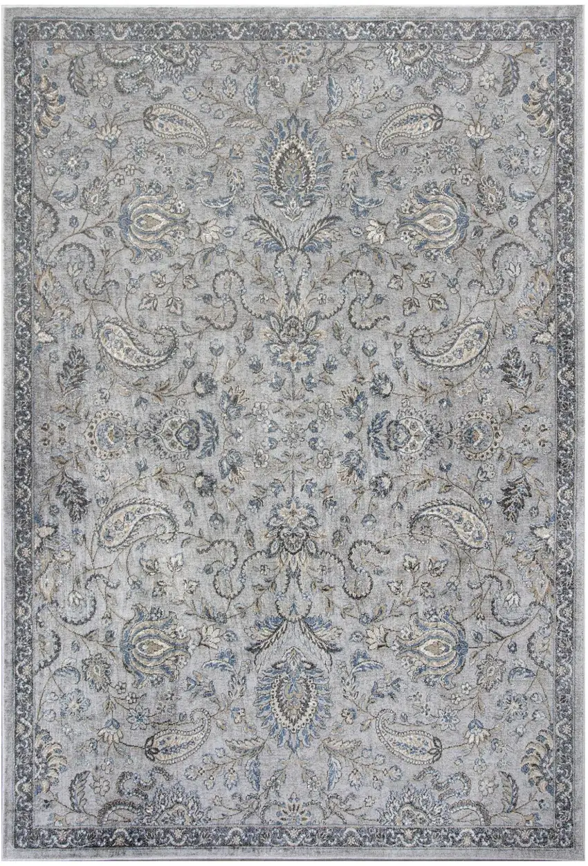 Silver Blue Machine Woven Traditional Floral Indoor Area Rug Photo 1