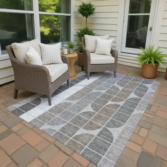 Silver Brown And Gray Geometric Washable Indoor Outdoor Area Rug Photo 4