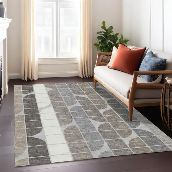 Silver Brown And Gray Geometric Washable Indoor Outdoor Area Rug Photo 6