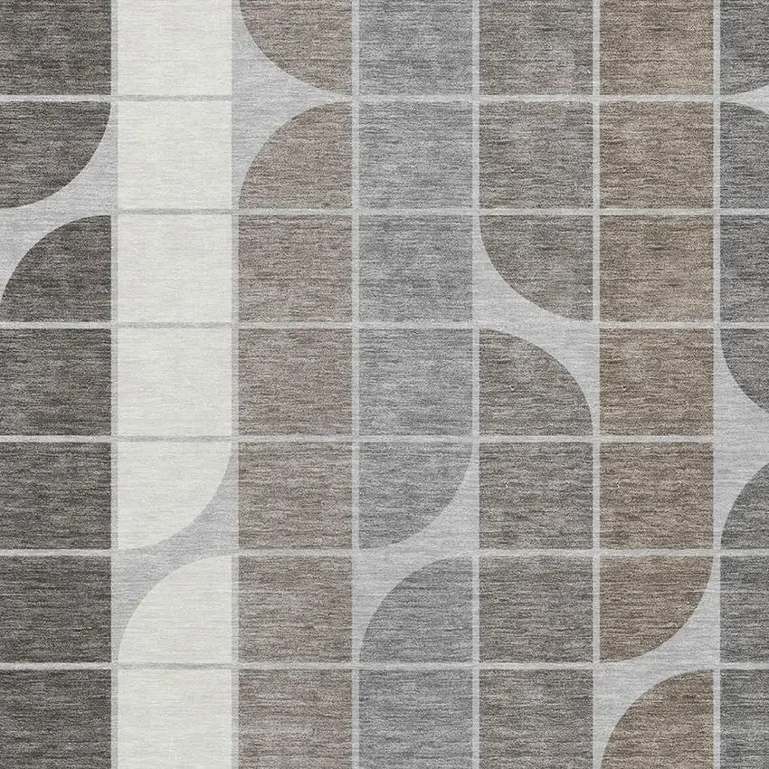 Silver Brown And Gray Geometric Washable Indoor Outdoor Area Rug Photo 2