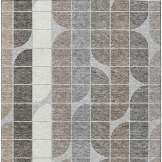 Silver Brown And Gray Geometric Washable Indoor Outdoor Area Rug Photo 3