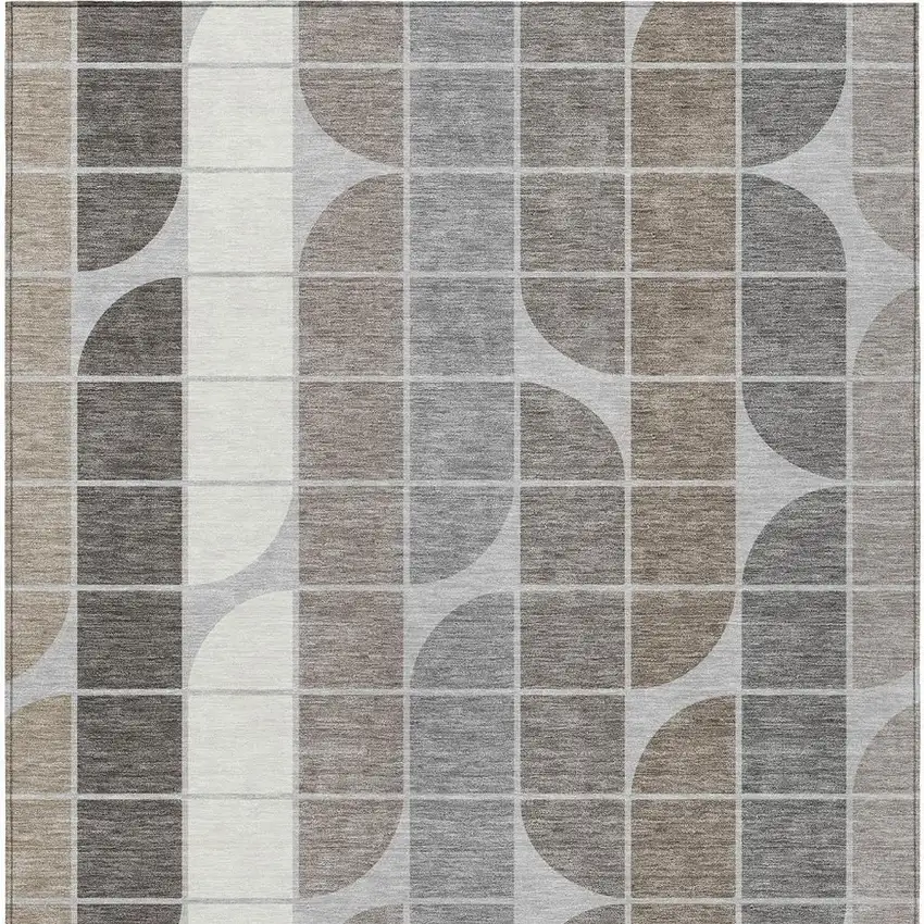Silver Brown And Gray Geometric Washable Indoor Outdoor Area Rug Photo 3