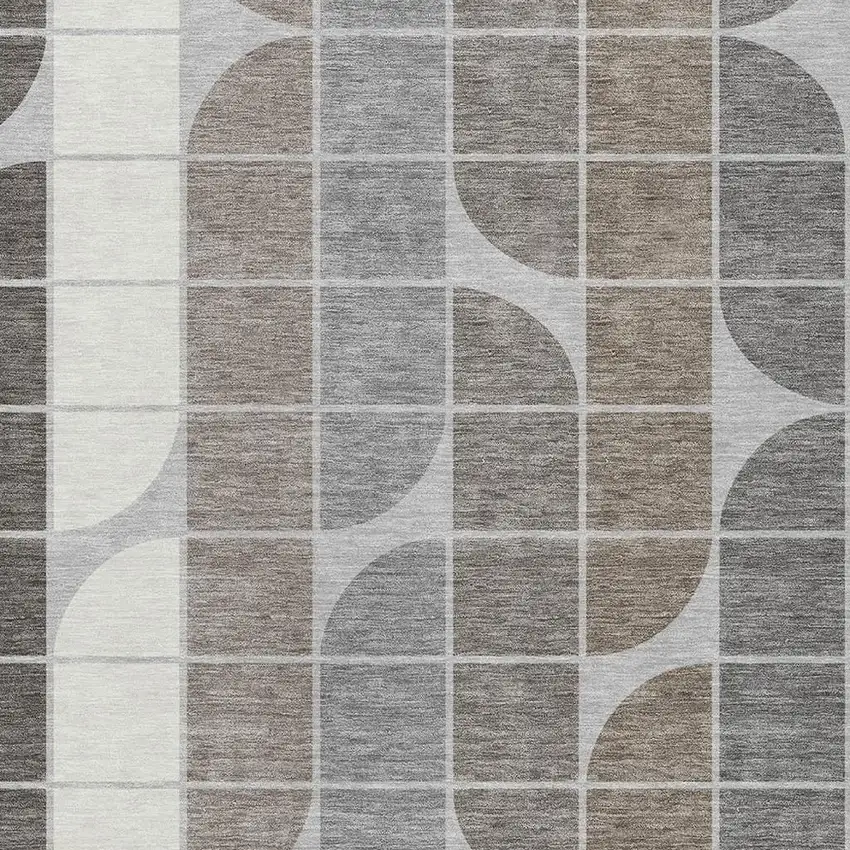 Silver Brown And Gray Geometric Washable Indoor Outdoor Area Rug Photo 2