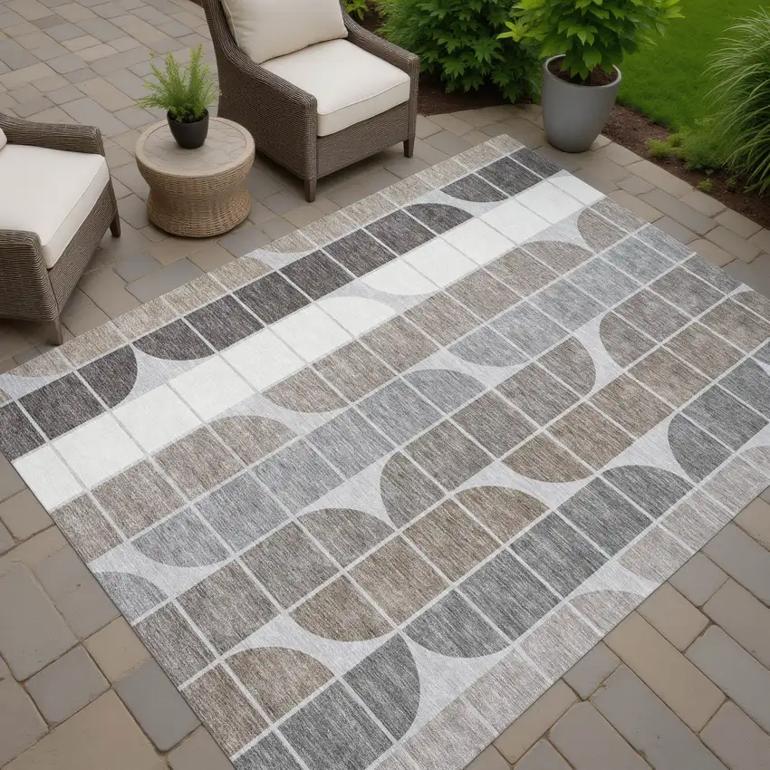 Silver Brown And Gray Geometric Washable Indoor Outdoor Area Rug Photo 7