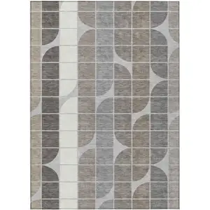 Photo of Silver Brown And Gray Geometric Washable Indoor Outdoor Area Rug