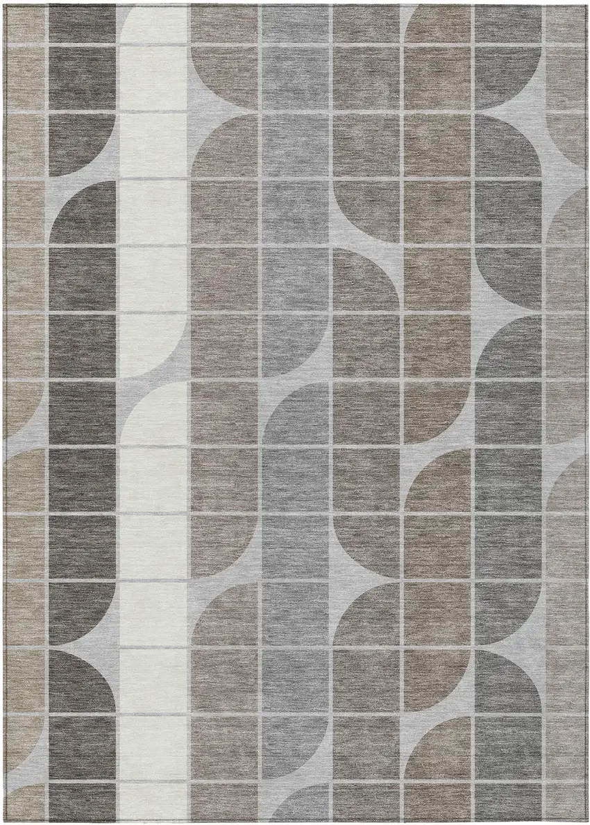 Silver Brown And Gray Geometric Washable Indoor Outdoor Area Rug Photo 1