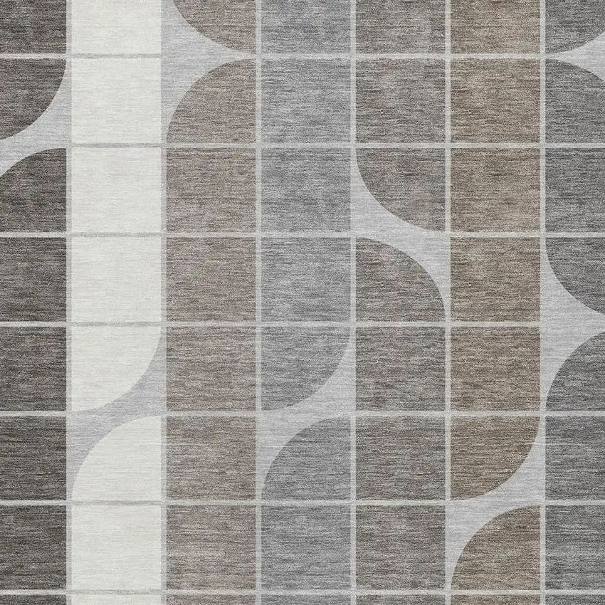 Silver Brown And Gray Geometric Washable Indoor Outdoor Area Rug Photo 2
