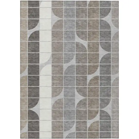 Silver Brown And Gray Geometric Washable Indoor Outdoor Area Rug Photo 1