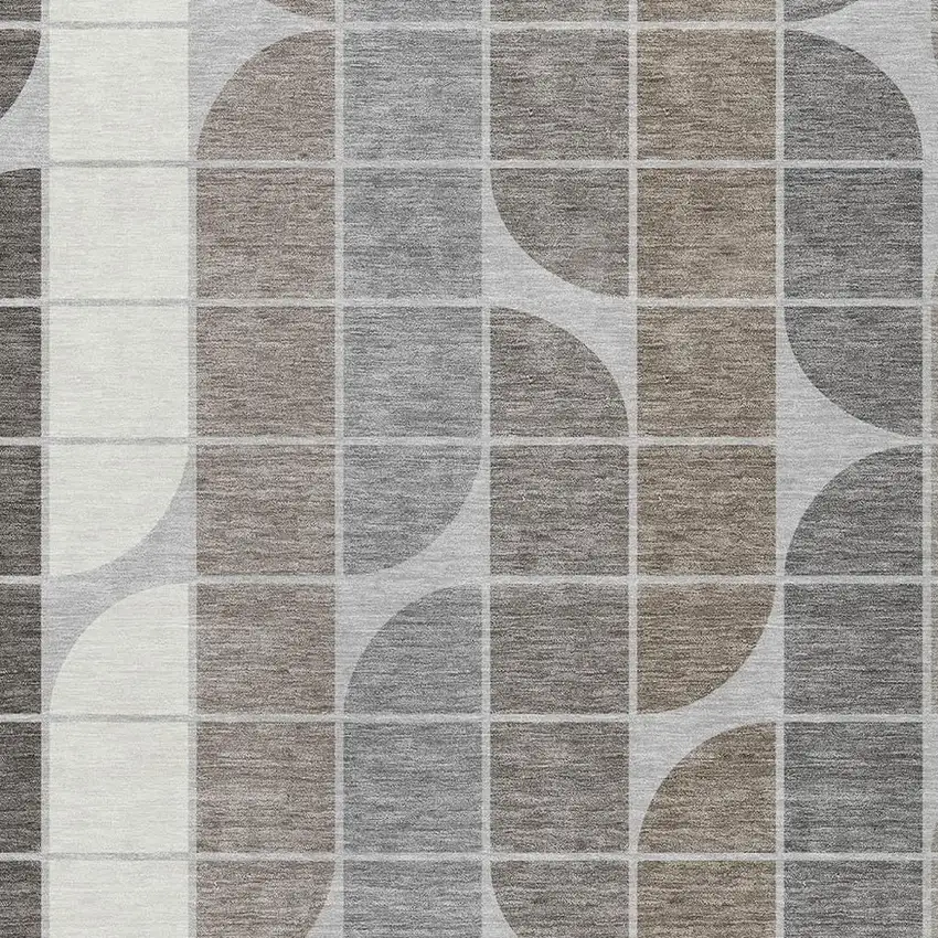 Silver Brown And Gray Geometric Washable Indoor Outdoor Area Rug Photo 2