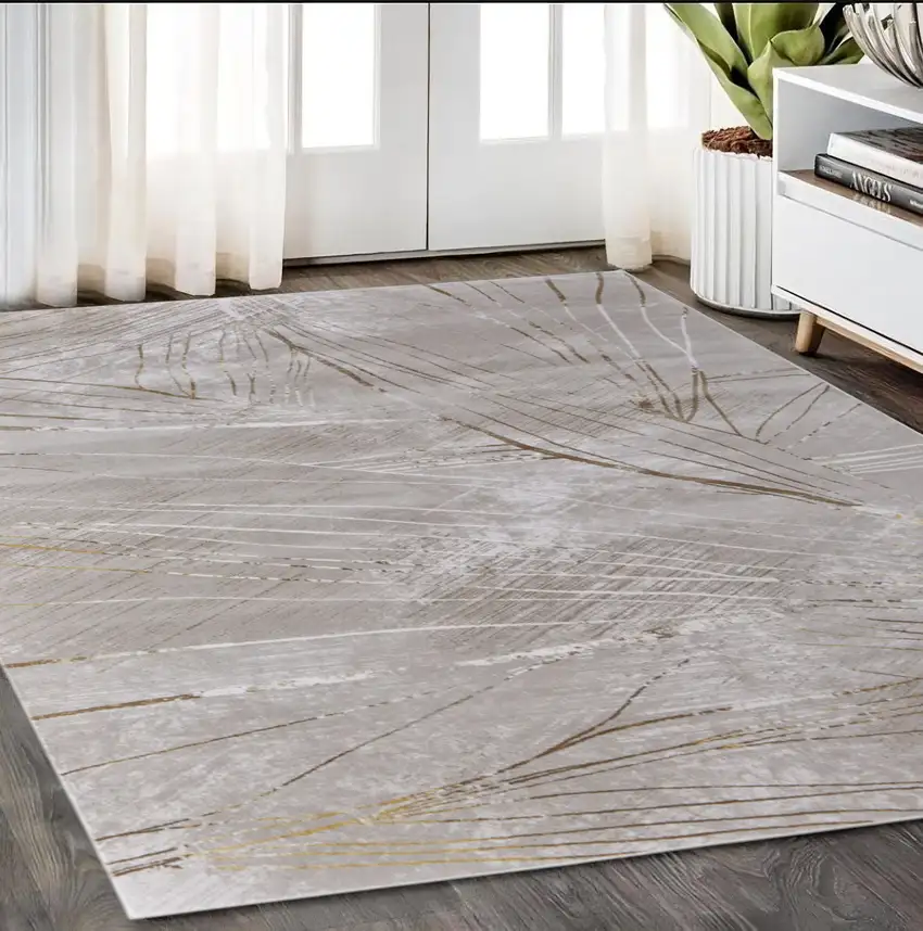 Silver Brown and Taupe Abstract Power Loom Area Rug Photo 1
