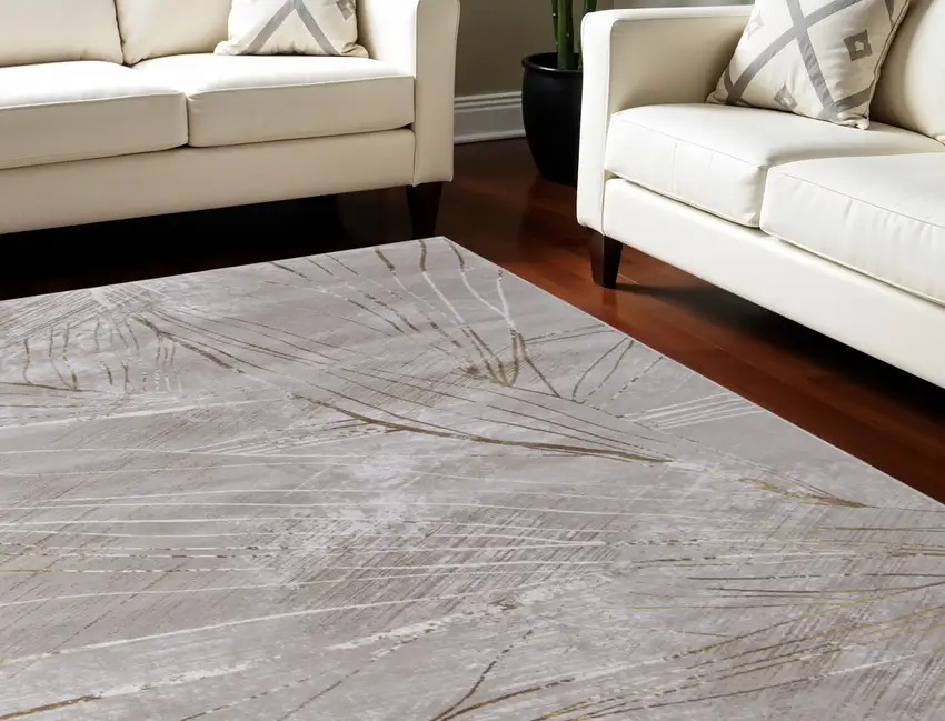 Silver Brown and Taupe Abstract Power Loom Area Rug Photo 1
