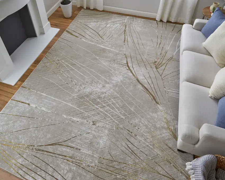 Silver Brown and Taupe Abstract Power Loom Area Rug Photo 7