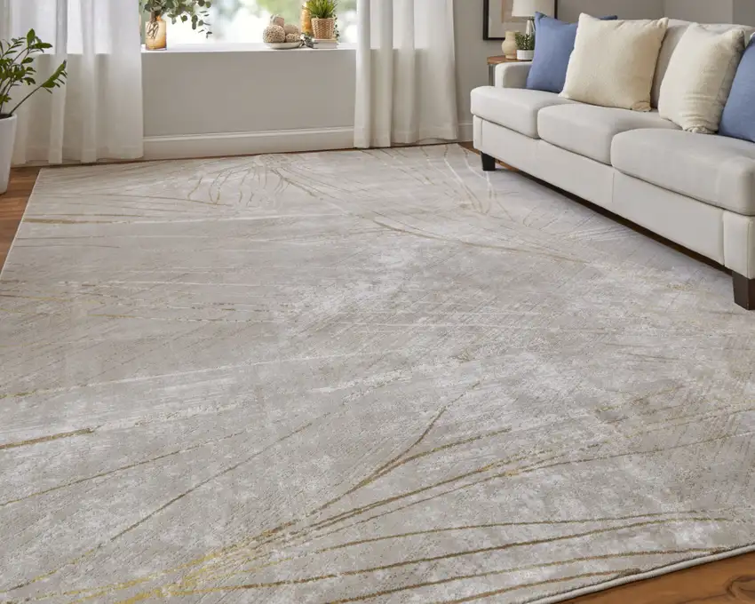 Silver Brown and Taupe Abstract Power Loom Area Rug Photo 8