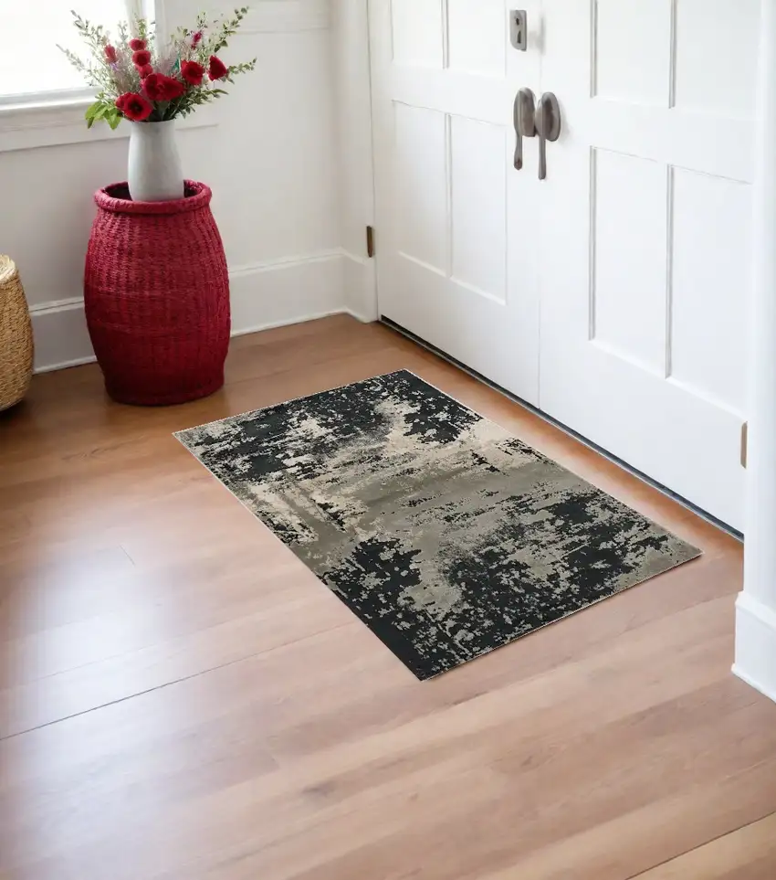 Silver Charcoal Abstract Area Rug Photo 1
