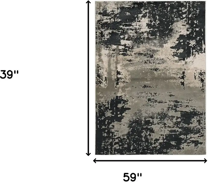 Black and Silver Abstract Area Rug Photo 3