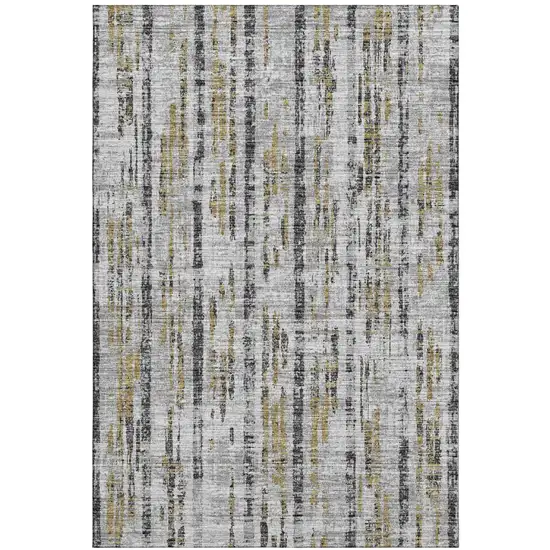 Silver Charcoal And Gold Abstract Washable Indoor Outdoor Area Rug Photo 2