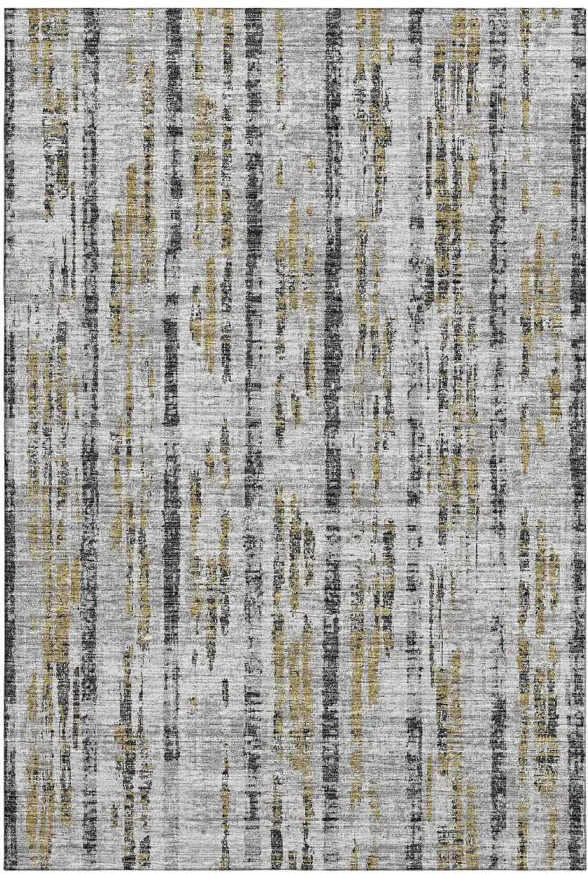 Silver Charcoal And Gold Abstract Washable Indoor Outdoor Area Rug Photo 2