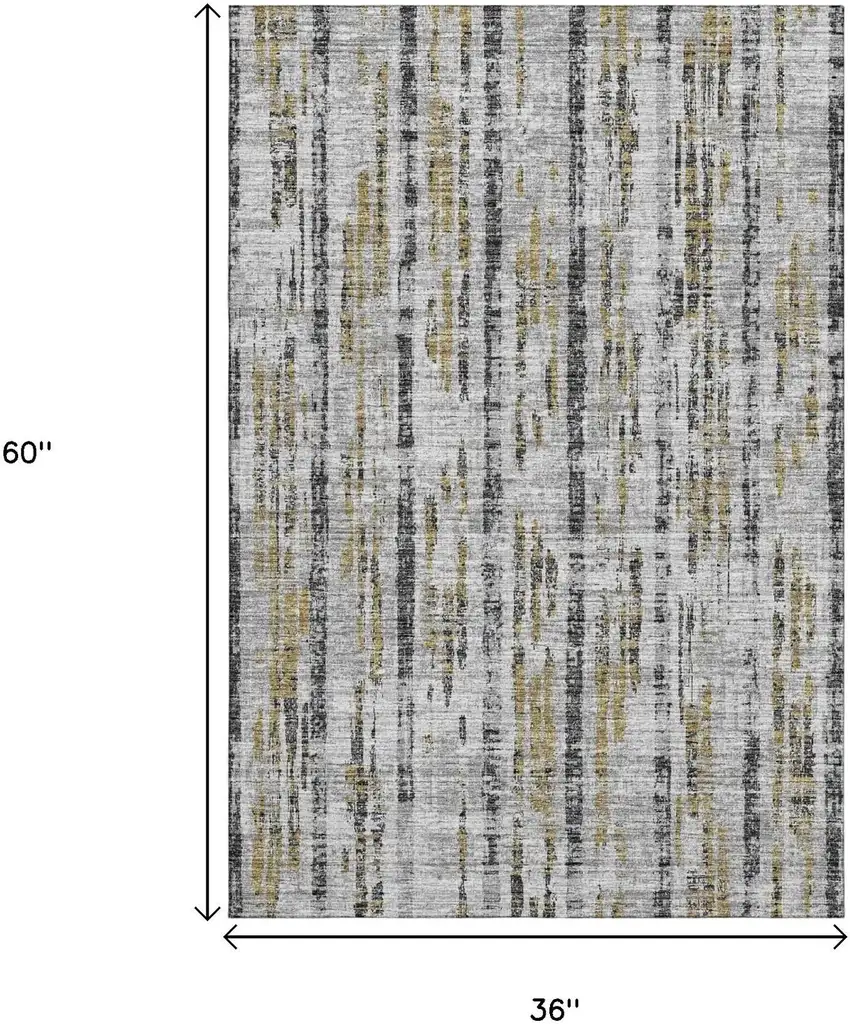 Silver Charcoal And Gold Abstract Washable Indoor Outdoor Area Rug Photo 3