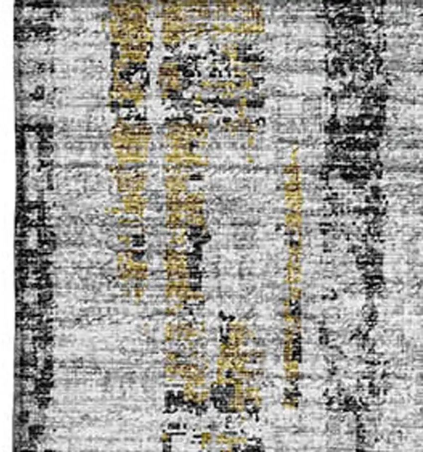 Silver Charcoal And Gold Abstract Washable Indoor Outdoor Area Rug Photo 1