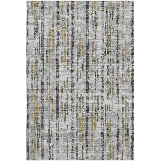 Silver Charcoal And Gold Abstract Washable Indoor Outdoor Area Rug Photo 5