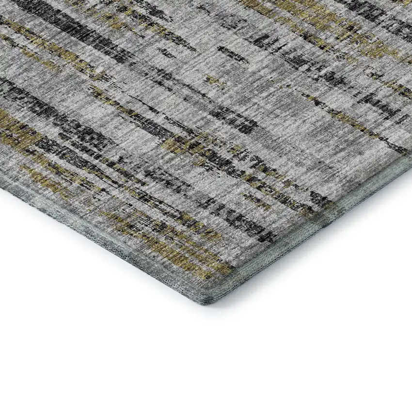Silver Charcoal And Gold Abstract Washable Indoor Outdoor Area Rug Photo 8