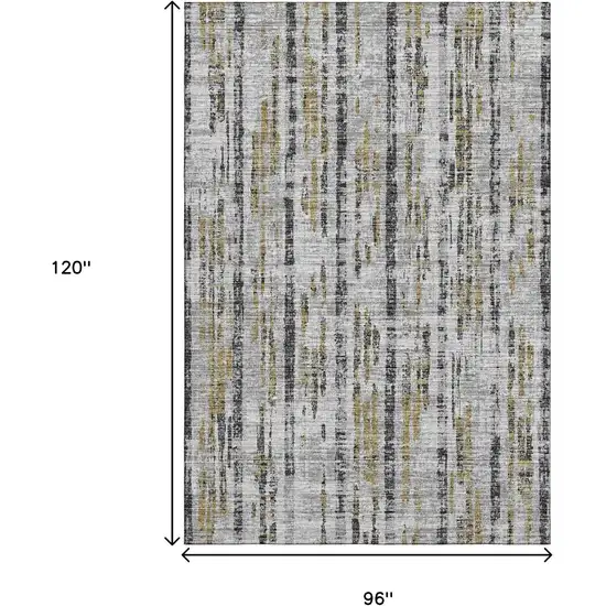 Silver Charcoal And Gold Abstract Washable Indoor Outdoor Area Rug Photo 3
