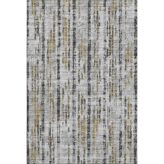 Silver Charcoal And Gold Abstract Washable Indoor Outdoor Area Rug Photo 2