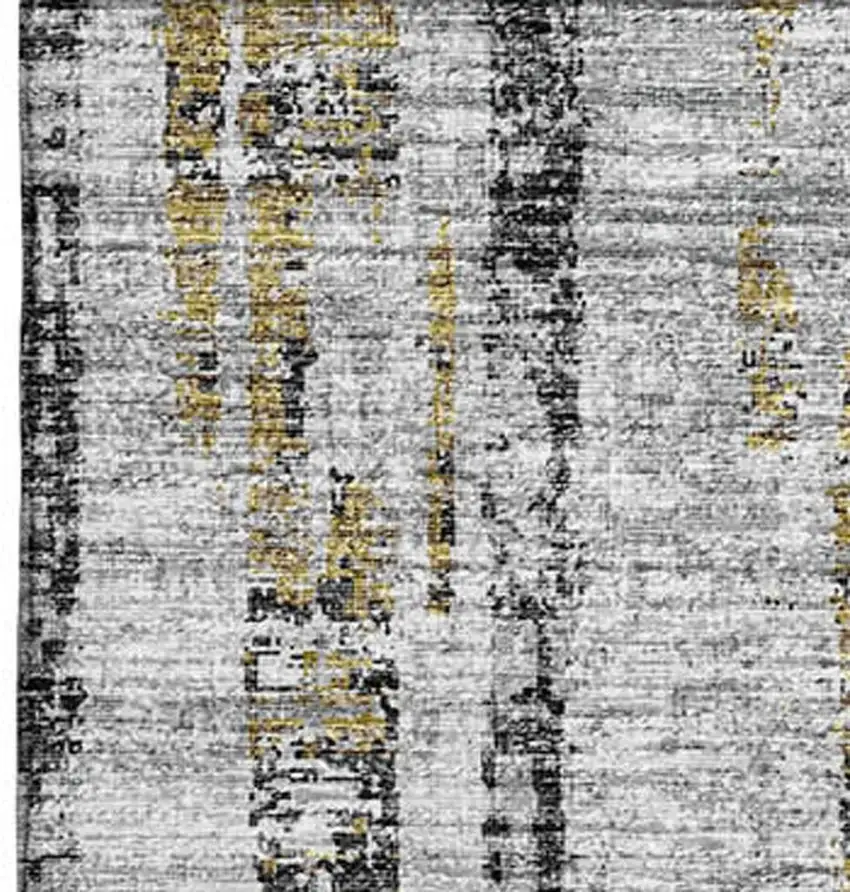 Silver Charcoal And Gold Abstract Washable Indoor Outdoor Area Rug Photo 5