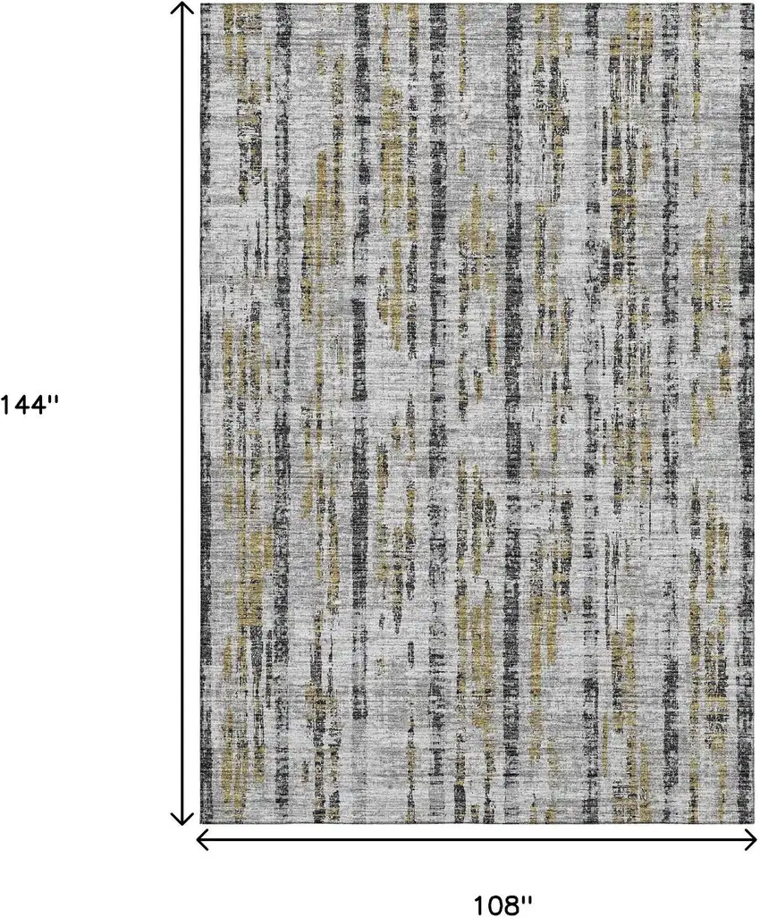 Silver Charcoal And Gold Abstract Washable Indoor Outdoor Area Rug Photo 3