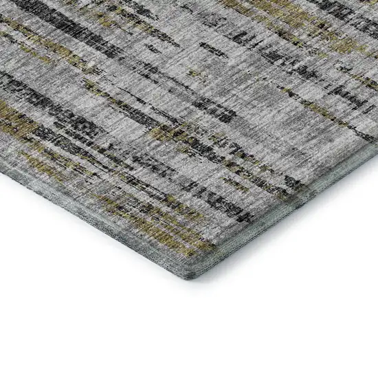 Silver Charcoal And Gold Abstract Washable Indoor Outdoor Area Rug Photo 8