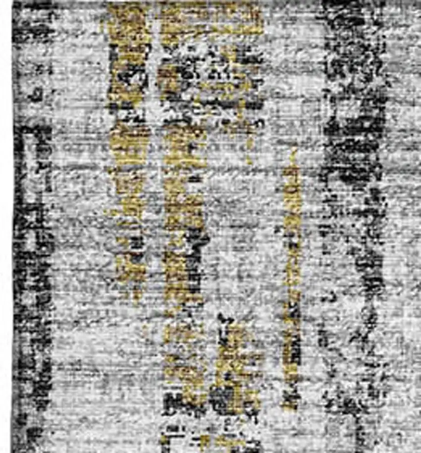 Silver Charcoal And Gold Abstract Washable Indoor Outdoor Area Rug Photo 1