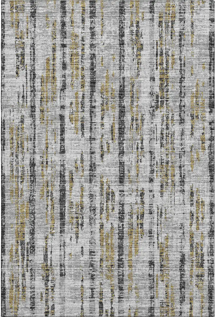Silver Charcoal And Gold Abstract Washable Indoor Outdoor Area Rug Photo 6