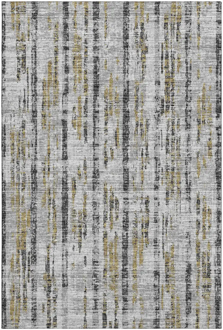 Silver Charcoal And Gold Abstract Washable Indoor Outdoor Area Rug Photo 5