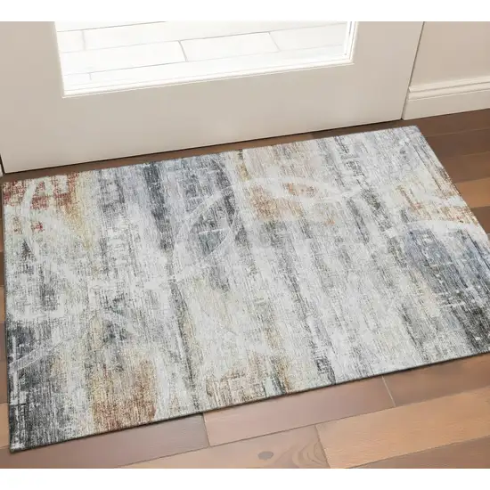 Silver Copper And Gray Geometric Washable Area Rug With UV Protection Photo 1