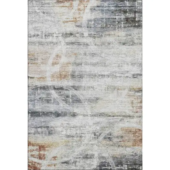 Silver Copper And Gray Geometric Washable Area Rug With UV Protection Photo 5