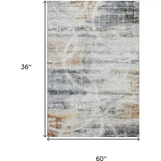 Silver Copper And Gray Geometric Washable Area Rug With UV Protection Photo 3