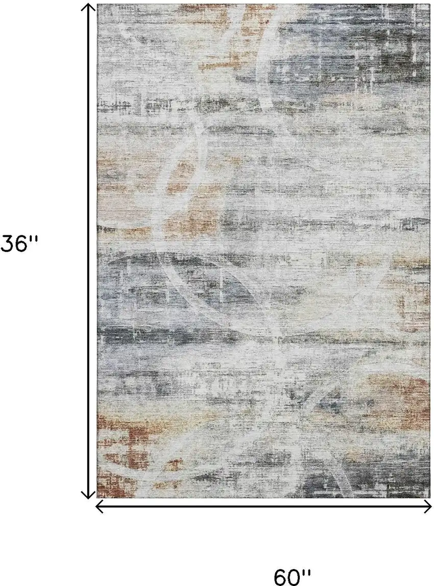 Silver Copper And Gray Geometric Washable Area Rug With UV Protection Photo 3